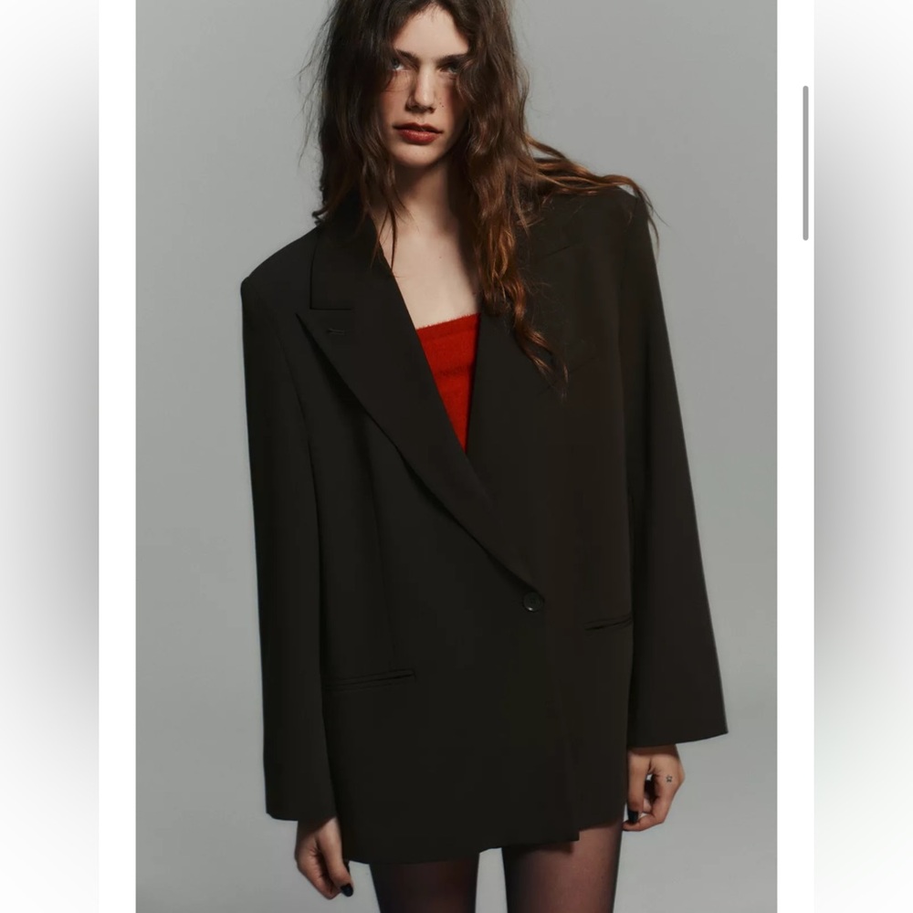 ZARA DARK EGGPLANT OVERSIZED DOUBLE BREASTED BLAZER